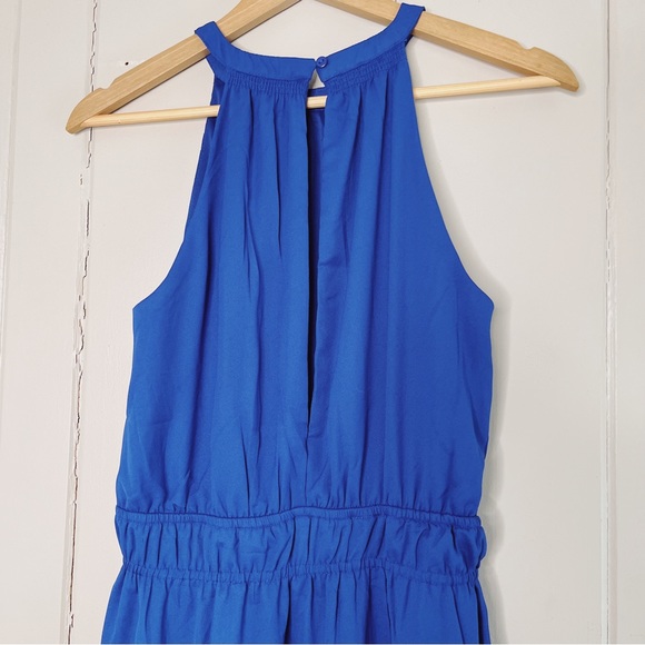 NWT Japna Royal Blue Halter Tiered Keyhole Back Smocked Waist Mini Dress sz M - Picture 5 of 8